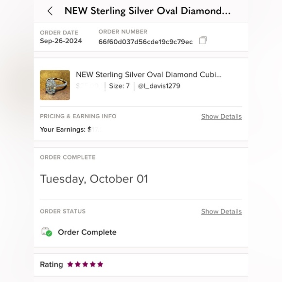 NEW Sterling Silver Oval Diamond Cubic Zirconia Ring - Picture 8 of 8